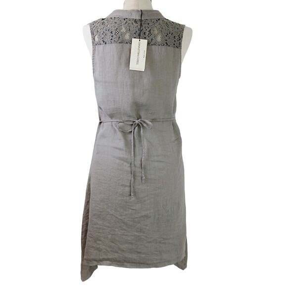 Terzo Millennio Women's SZ 12/M/44 Linen Sleeveless Ruffle Front Dress Back Lace - Picture 5 of 9